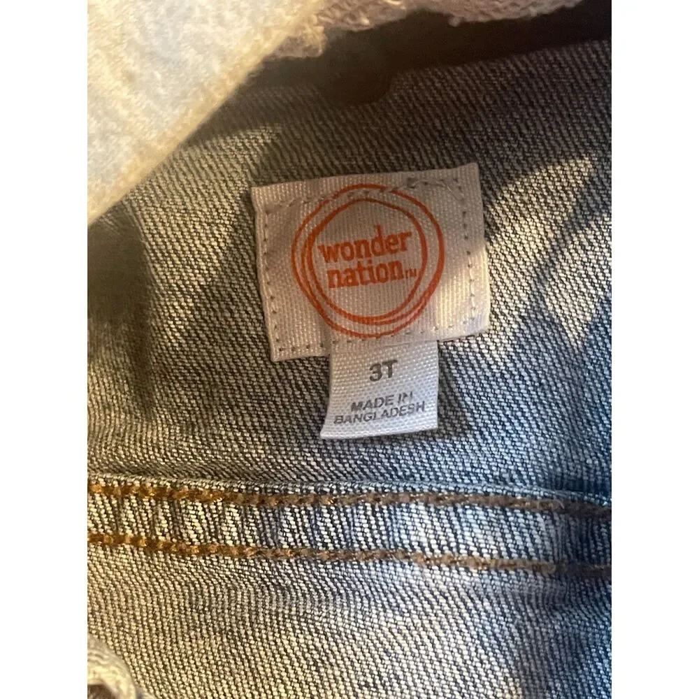 Wonder Nation Denim & Fleece Jacket Unisex Size 3T Removeable Hood Medium Wash
